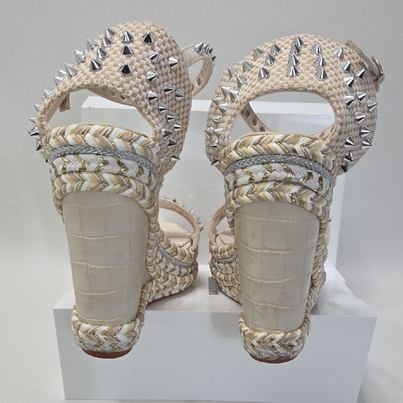 Christian Louboutin Cream Studded Wedges - Picture 4 of 11